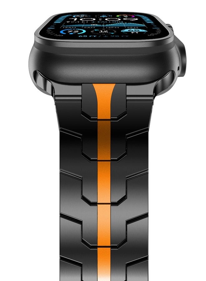 NewWays سوار معدني NewWays متوافق مع سوار آبل ووتش Ultra3 2 1 49mm سلسلة 11 10 46mm سلسلة 9 8 7 45mm 44mm SE 6 5 4 3 42mm iWatch روابط فولاذية مقاومة للصدأ، أسود/برتقالي - Image 1