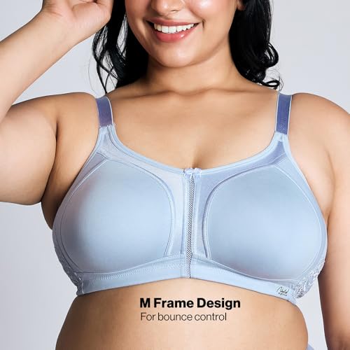 NYKD by Nykaa Women’s Full Support M-Frame Heavy Bust Everyday Cotton Bra | Non-Padded | Wireless | Full Coverage| Bra, NYB101, Light Blue, 36C, 1N - Image 3