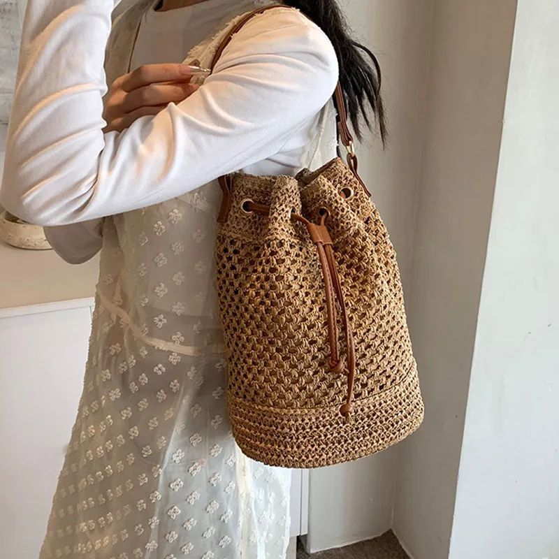 Woven Bags For Women 2026 New Fashion Bucket Bag Summer Niche Versatile Straw Bag Beach Shoulder Crossbody Bag - Image 4