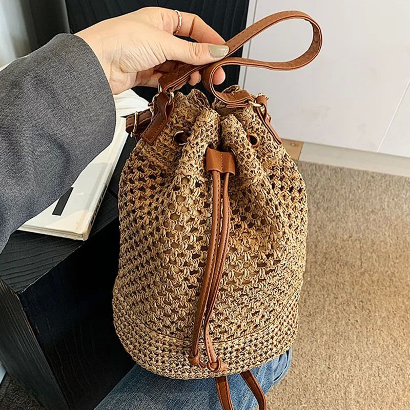 Woven Bags For Women 2026 New Fashion Bucket Bag Summer Niche Versatile Straw Bag Beach Shoulder Crossbody Bag - Image 5