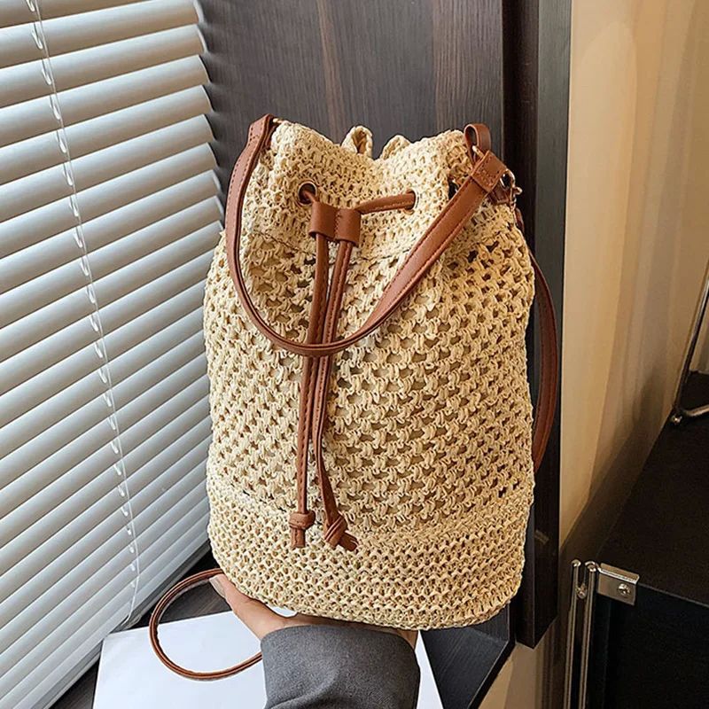 Woven Bags For Women 2026 New Fashion Bucket Bag Summer Niche Versatile Straw Bag Beach Shoulder Crossbody Bag - Image 2