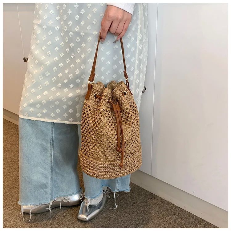 Woven Bags For Women 2026 New Fashion Bucket Bag Summer Niche Versatile Straw Bag Beach Shoulder Crossbody Bag - Image 3