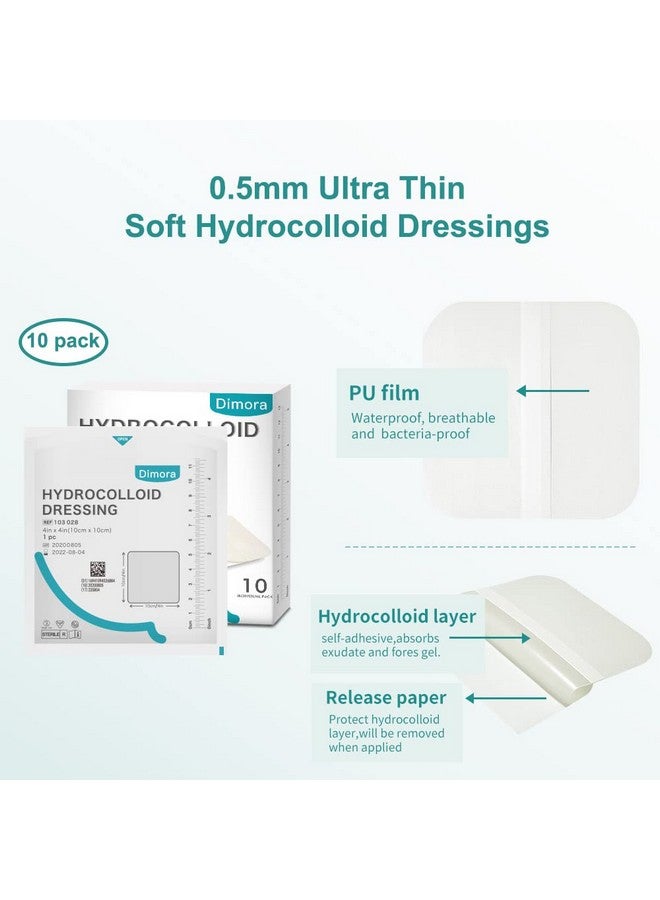 Dimora Hydrocolloid Adhesive Bandage, Hydrocolloid Wound Dressing Thin Type 4'' x 4'', Individually Sterile Packed Hydrocolloid Patches, Box of 10 Dressings - Image 2