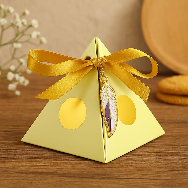 Fitto 12 Pieces Pyramid Shape Candy Box 8.5x8.5x10cm Golden Color for Party Favors and Events - Image 1