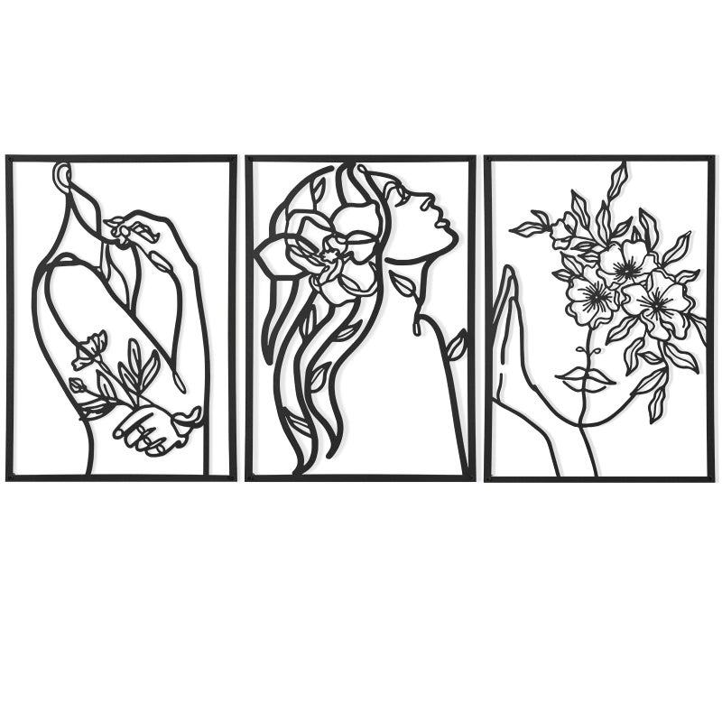 AGIOTA 3 Pcs Wall Decor Above Bed Minimalist Wall Art for Living Room Metal Line Art - Female Body, Black Room Decor for Bedroom Modern Wall Art for Indoor 15inch - Image 1