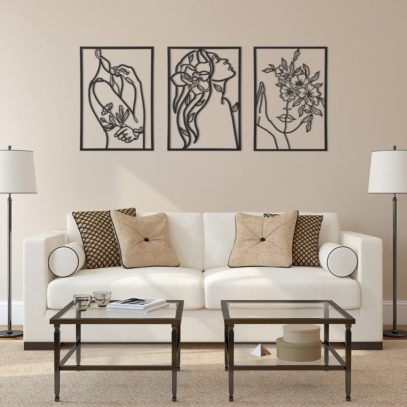 AGIOTA 3 Pcs Wall Decor Above Bed Minimalist Wall Art for Living Room Metal Line Art - Female Body, Black Room Decor for Bedroom Modern Wall Art for Indoor 15inch - Image 5