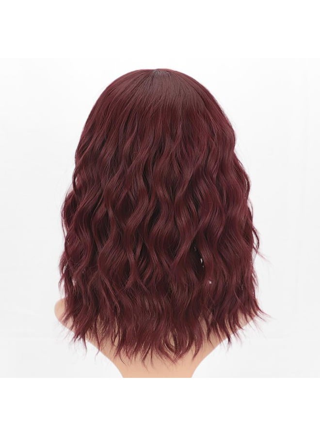 AISI HAIR Synthetic Curly Bob Wig with Bangs Short Bob Wavy Hair Wig Wine Red Color Shoulder Length Wigs for Women Bob Style Synthetic Heat Resistant Bob Wigs - Image 5