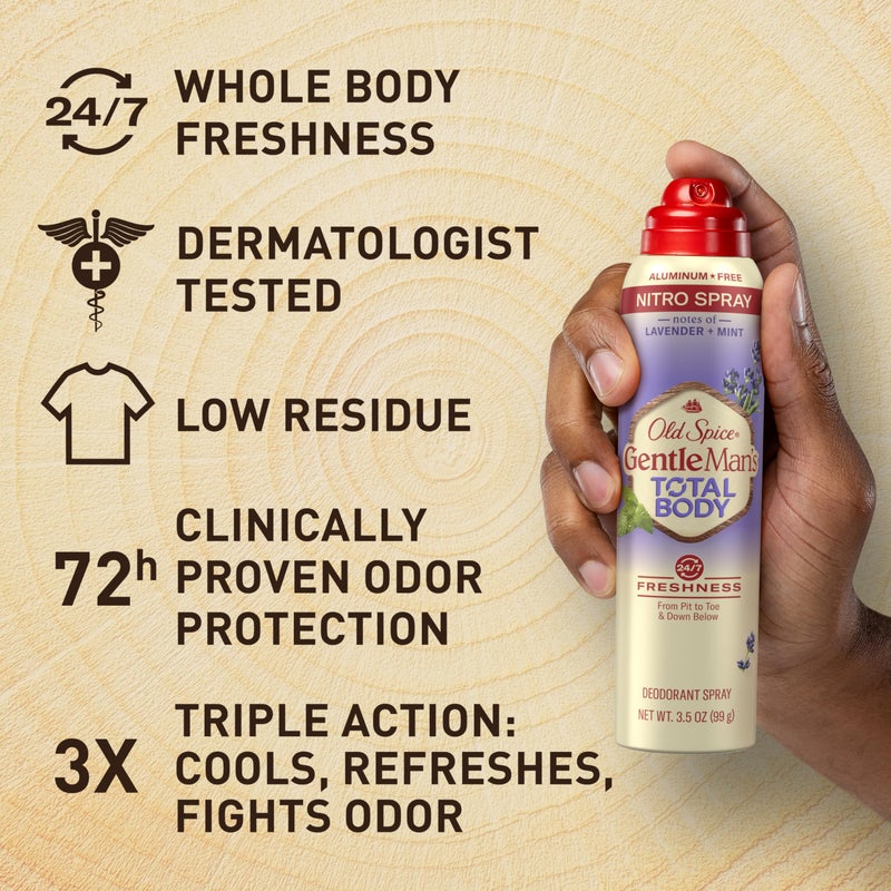 Old Spice Whole Body Deodorant Spray for Men, Aluminum Free, Lavender + Mint Scent, 24/7 Odor Protection, 24/7 Lasting Freshness, Dermatologist Tested, Gentle on Skin, Safe to Use All Over, 3.5 oz - Image 3