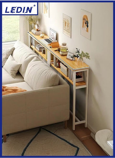 Sofa Tables Narrow Long 2 Tier Grey Console Table with Storage Behind Couch Table for Living Room Extra Long Console Tables for Entryway Hallway