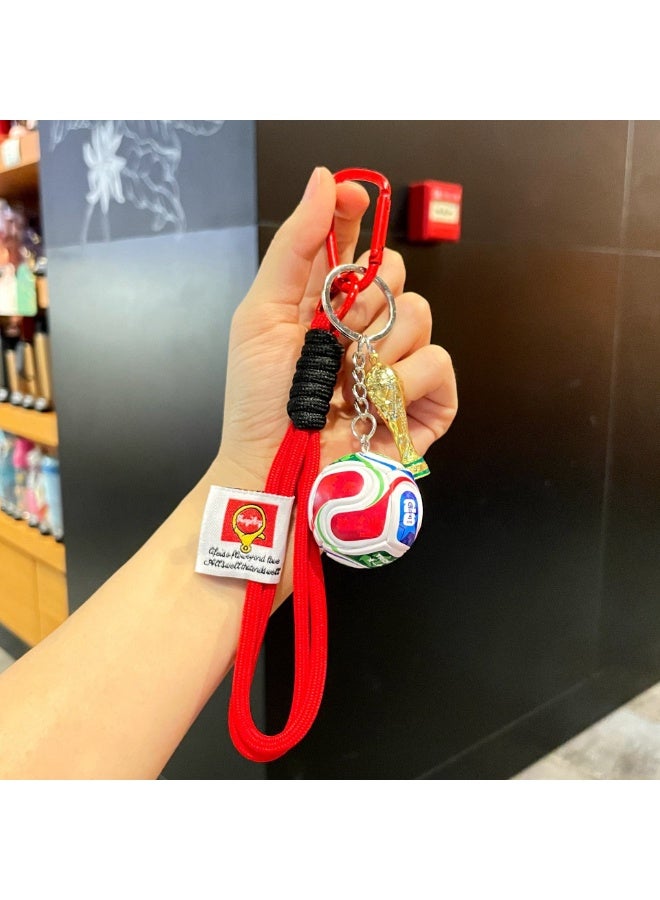 World Cup Football Theme Keychain with Trophy Charm - Retractable Lanyard Key Ring for Football Fans
