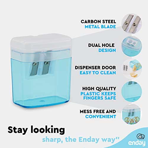 Enday Pencil Sharpener Dual Hole Manual Blue, Jumbo Crayon Sharpener with Cover and Bin, Handheld Color Pencil Sharpeners for Large & Standard Pencils, Also Available in Red, Green, Purple, 1 Pc – by Enday - Image 3