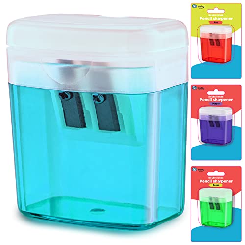 Enday Pencil Sharpener Dual Hole Manual Blue, Jumbo Crayon Sharpener with Cover and Bin, Handheld Color Pencil Sharpeners for Large & Standard Pencils, Also Available in Red, Green, Purple, 1 Pc – by Enday - Image 1