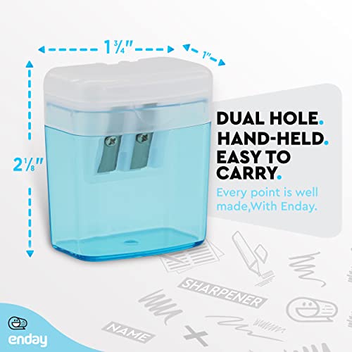 Enday Pencil Sharpener Dual Hole Manual Blue, Jumbo Crayon Sharpener with Cover and Bin, Handheld Color Pencil Sharpeners for Large & Standard Pencils, Also Available in Red, Green, Purple, 1 Pc – by Enday - Image 5
