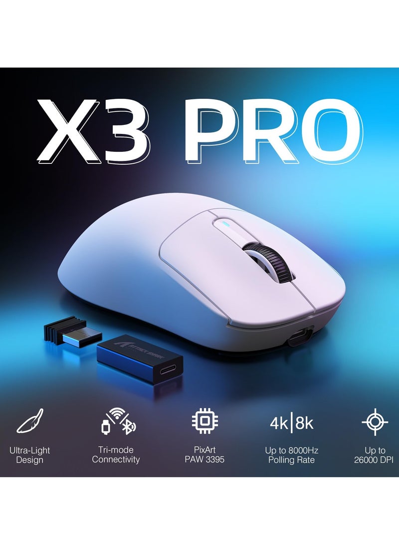 Attack Shark X3PRO 4K/8K Lightweight Wireless Gaming Mouse with Tri-Mode(Wired/2.4GHz/BT),PAW3395 Optical Sensor,26K DPI,Kailh GM8.0 Switch,Long Battery,7 Buttons for PC/Laptop/Win/Mac - Image 2