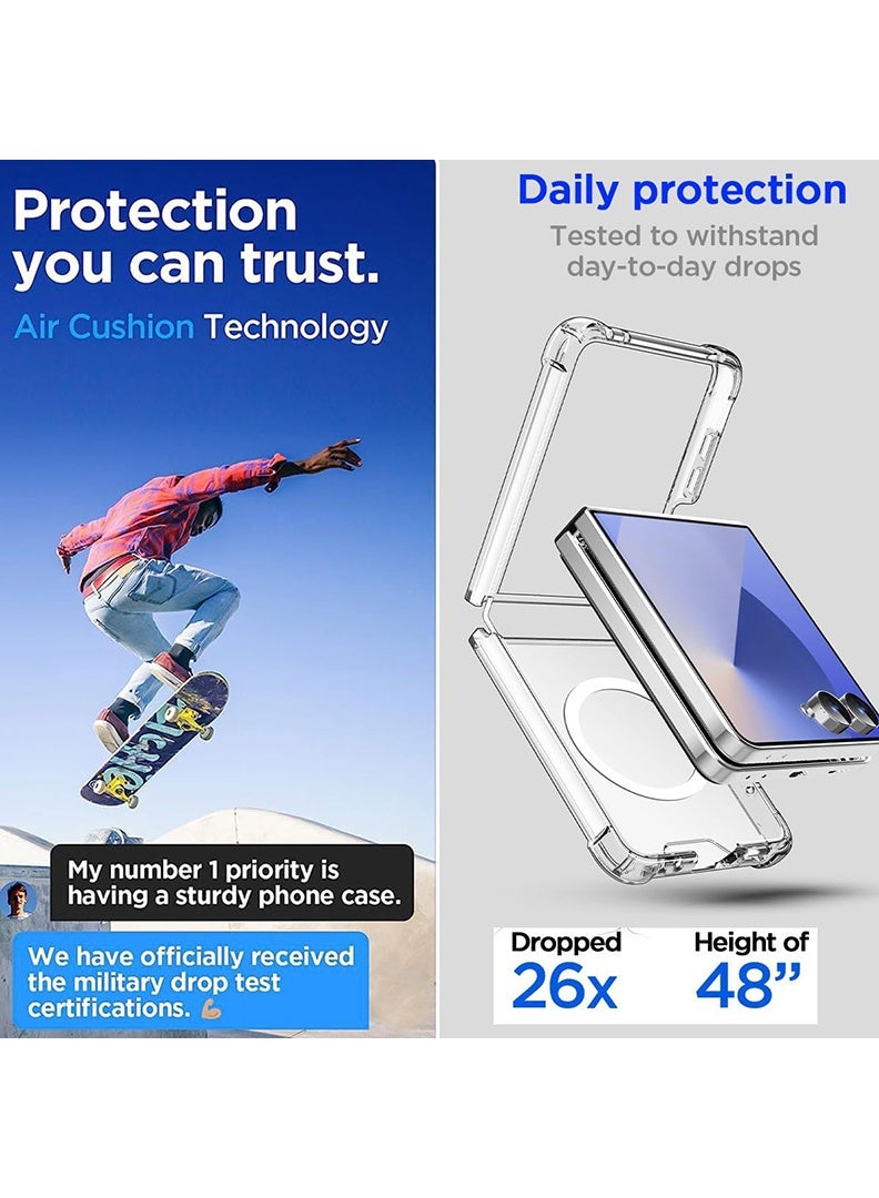 Case Up Premium Clear MagSafe Compatible Case For Samsung Galaxy Flip 7 [Compatible with MagSafe] Anti-Yellowing Slim Transparent Phone Case Protective Magnetic Cover  - Image 3