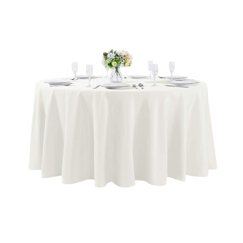 Cupuamon 132 inch Round Tablecloth Washable Polyester Table Cloth Decorative Table Cover for Wedding Party Dining Banquet132 inchIvory