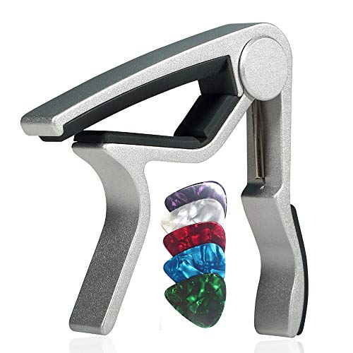 WINGO Guitar capo for 6 String Steel Acoustic and Electric Guitars with 5 Picks for Free,Silver - Image 1