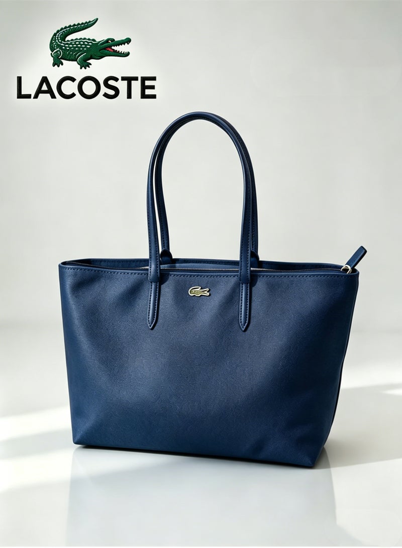 Lacoste Women's L12.12 Concept Fashion Versatile Large Capacity Zipper Camera Bag, Solid Navy Blue Color, Size 35cm30cm14cm - Image 1