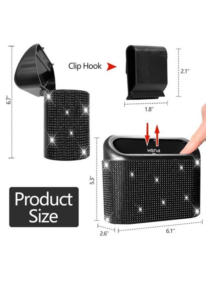 Muyixin Bling Car Trash Can with Lid, Mini Auto Garbage Can, Automotive Garbage Container Bin Organizers and Storage for Car, Home, Office - Image 2
