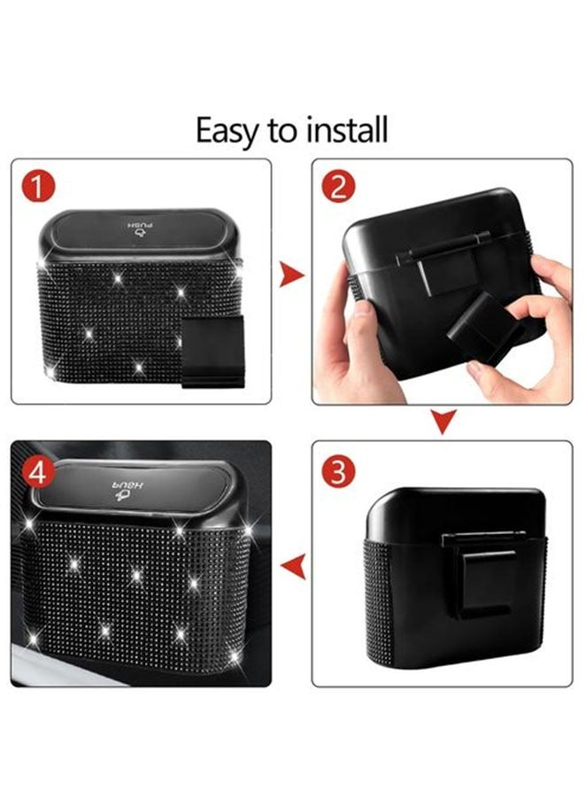 Muyixin Bling Car Trash Can with Lid, Mini Auto Garbage Can, Automotive Garbage Container Bin Organizers and Storage for Car, Home, Office - Image 5