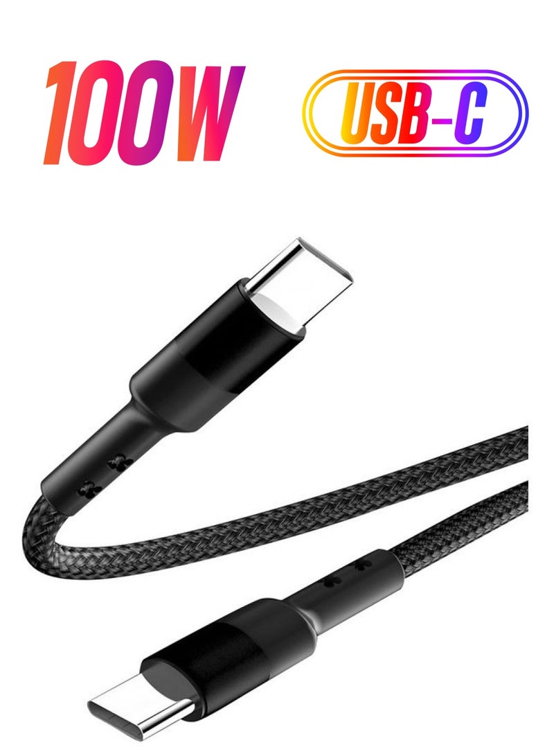 OFFBEAT Powermax Fast Charging Type C to Type C Cable 1.1m Nylon Braided 100W Power Delivery and 35 min Fast Charge feature Compatible with MacBook, iPad Pro, Samsung Galaxy S23/22/Z Fold/Z Flip etc Black - Image 1