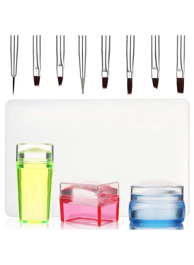 Leelosp 14 Pieces Clear French Tip Nail Stamp With Nail Art Brushes Silicone Jelly Clear Stamper For Nails Nail Gel Brush Nail Polish Brushes Nail Art Stamper Nail Art Liner Brush For Diy Nail Decor Stamping  - Image 2