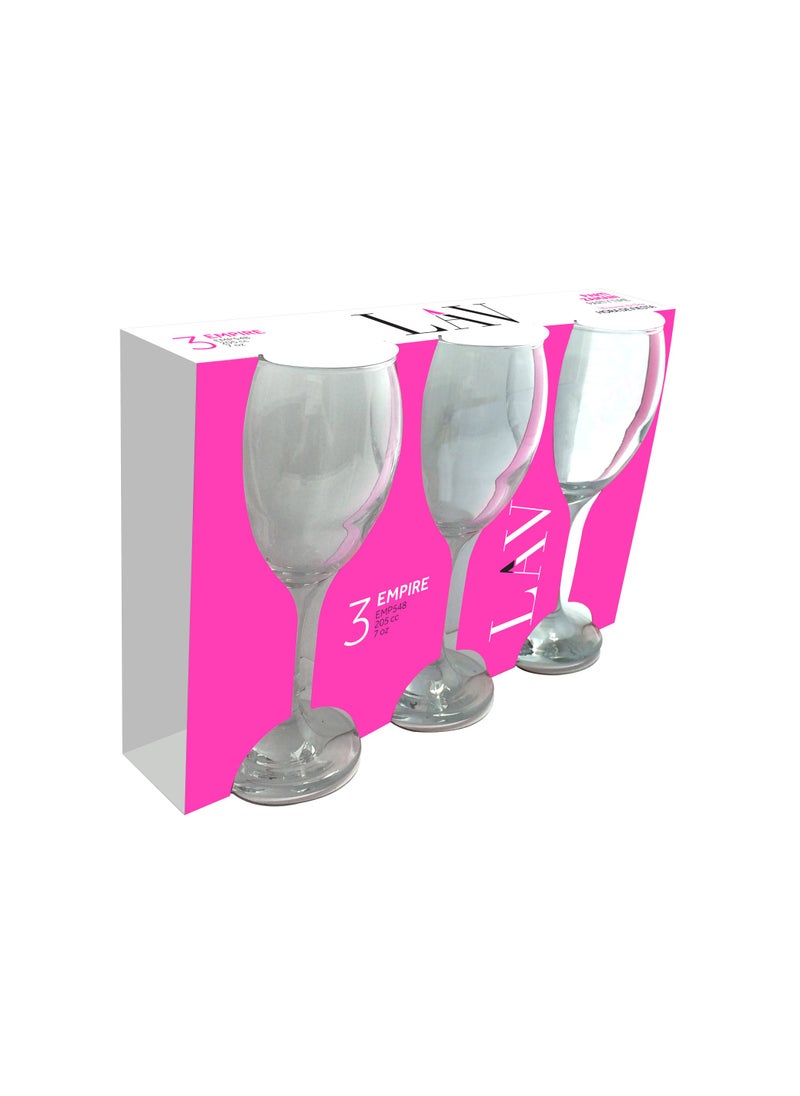 LAV 3 Pieces Empire Wine Glass Set 205 Ml - Clear  - Image 3