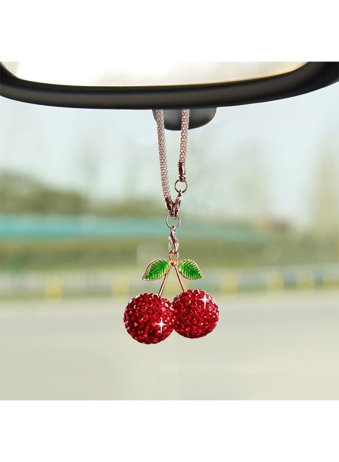 زينة معلقة للسيارة على شكل كرز لامع، قلادة مرآة خلفية كريستالية لطيفة، إكسسوارات زينة مرآة خلفية لامعة للسيارة - Image 1