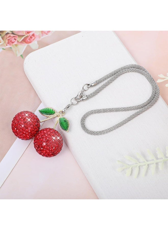 Car Mirror Hanging Cherry Ornament, Bling Crystal Car Hanging Pendant Decoration, Car Rear View Mirror Hanging Accessory - Image 3