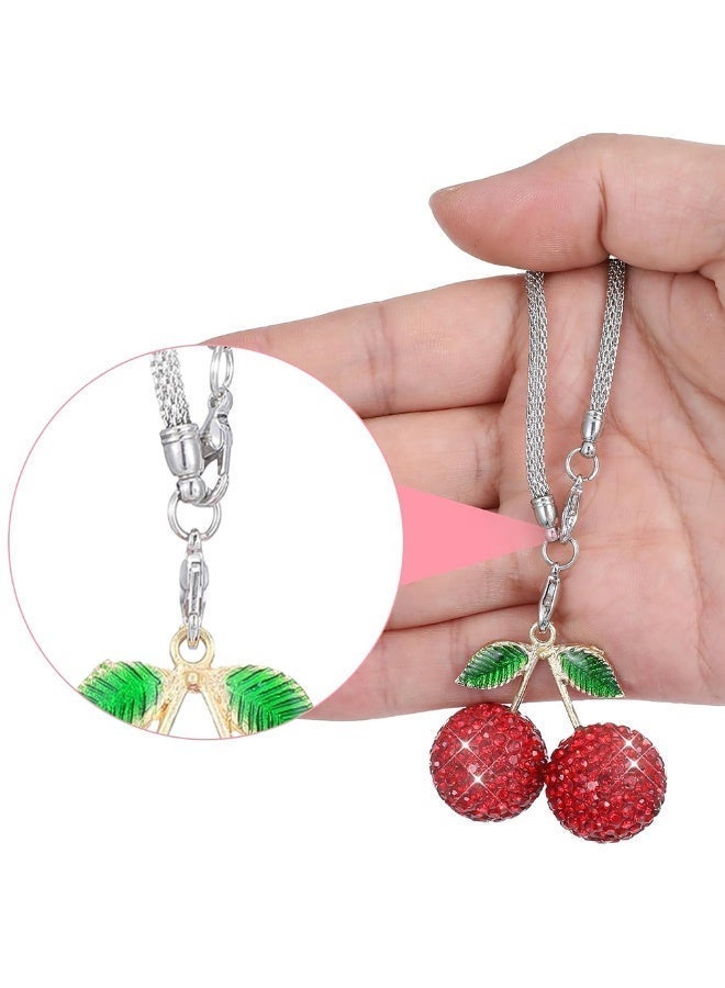 Car Mirror Hanging Cherry Ornament, Bling Crystal Car Hanging Pendant Decoration, Car Rear View Mirror Hanging Accessory - Image 2