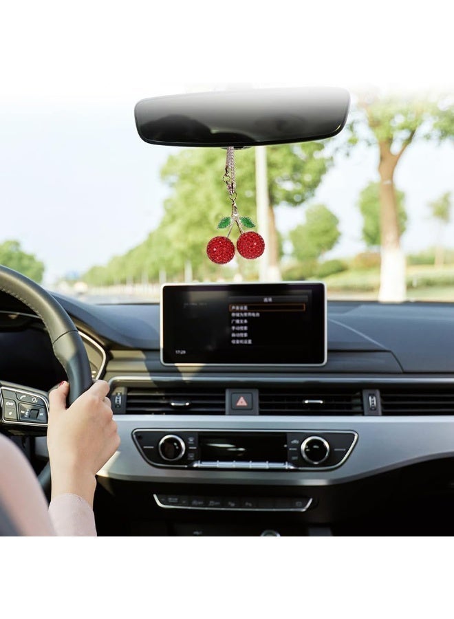 Car Mirror Hanging Cherry Ornament, Bling Crystal Car Hanging Pendant Decoration, Car Rear View Mirror Hanging Accessory - Image 5