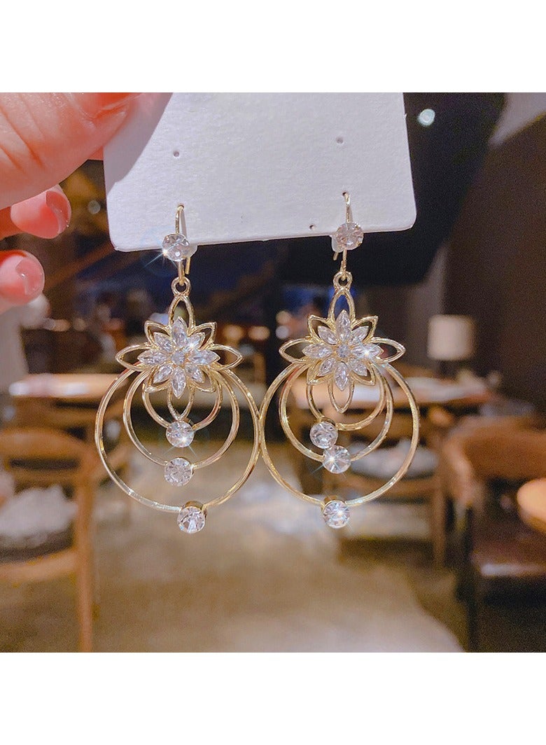 Golden Flower Zirconia Sparkling Earrings 