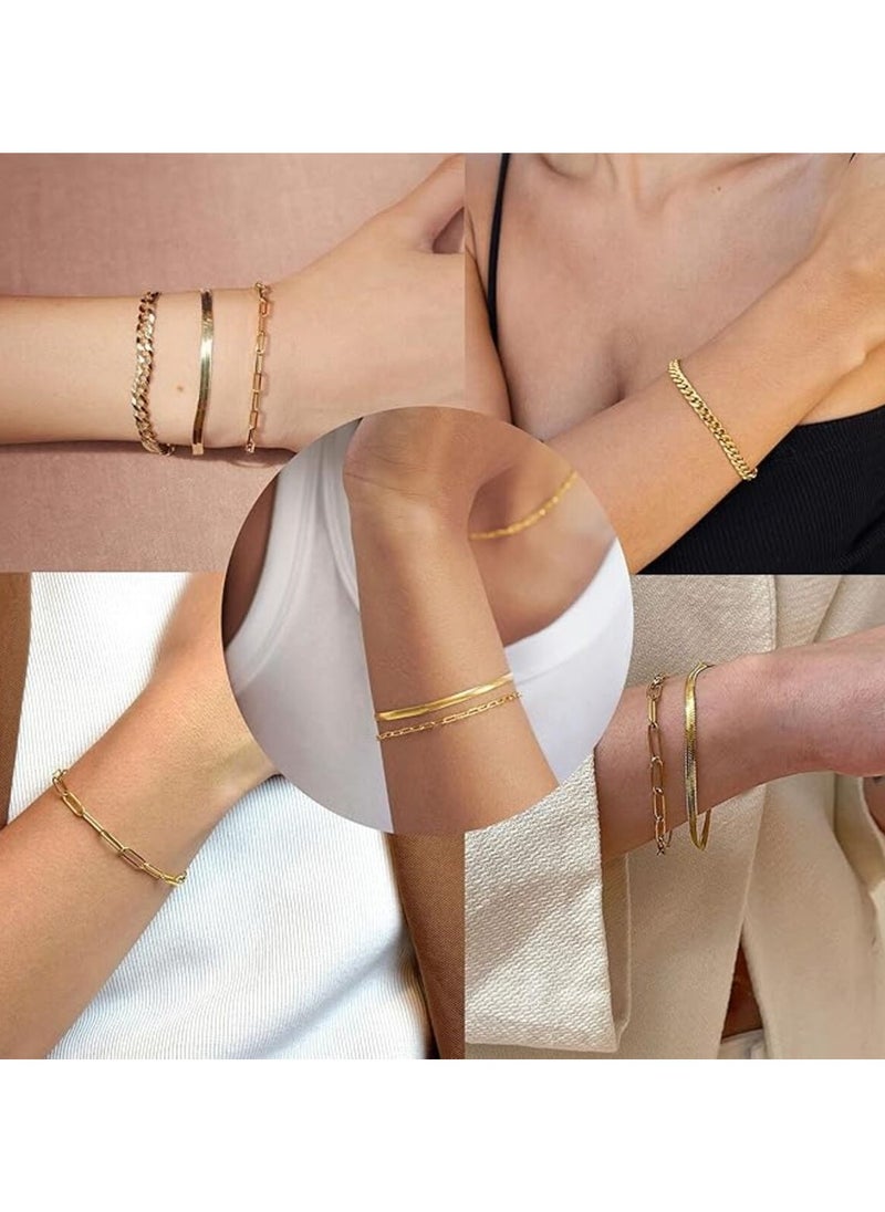 Generic 5 Pcs Gold Plated Bracelets for Women,Dainty Bracelets Set for Women Trendy, Plated Gold Bracelets Stack With Beaded, Cuban, Paperclip, Heart, Snake, Rope, Pearl, Cross, Hand Chain, Silver Jewelry Gifts for Women Christmas  - Image 4