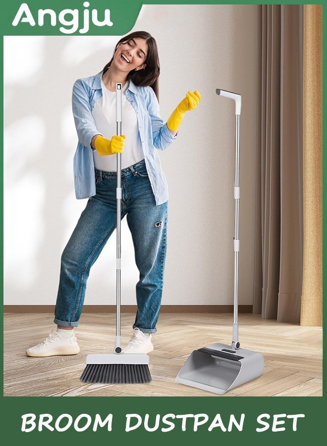 Angju Broom with Dustpan Combo Set, 3 in 1 Dustpan & Brush Sets for Sweeping Indoor and Outdoor Long Handle Broom and Dustpan Set Push Broom Heavy Duty for Home Cleaning Bathroom Kitchen - Image 3