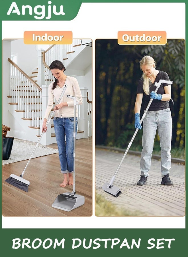 Angju Broom with Dustpan Combo Set, 3 in 1 Dustpan & Brush Sets for Sweeping Indoor and Outdoor Long Handle Broom and Dustpan Set Push Broom Heavy Duty for Home Cleaning Bathroom Kitchen - Image 5