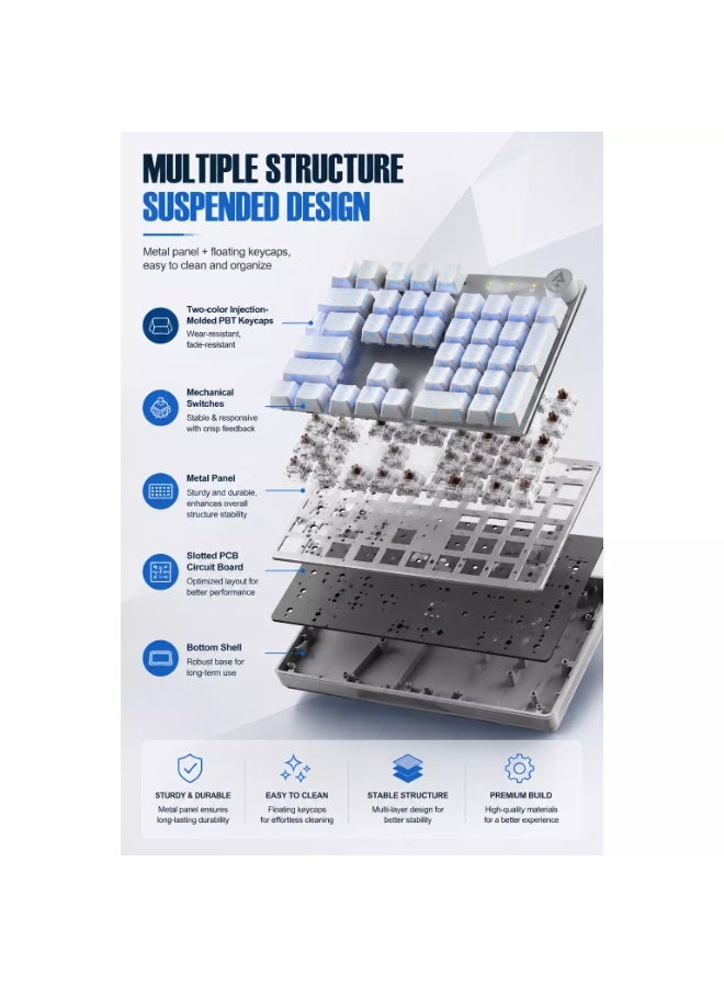 AMG20 Gaming Mechanical Keyboard – Hot-Swappable Red Switches, Ice Blue LED Backlight, Ultra-Low 1ms Response Time & Multi-Function Control Knob (White) - Image 3