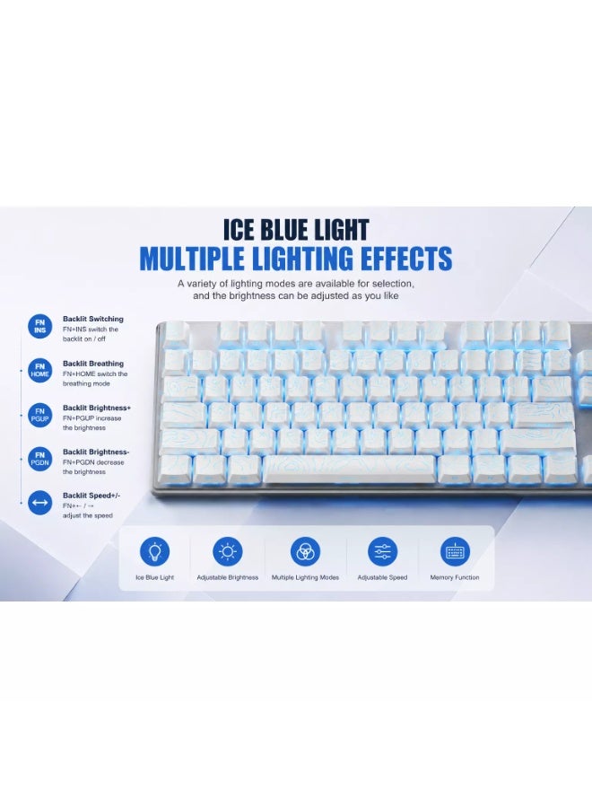 AMG20 Gaming Mechanical Keyboard – Hot-Swappable Red Switches, Ice Blue LED Backlight, Ultra-Low 1ms Response Time & Multi-Function Control Knob (White) - Image 4