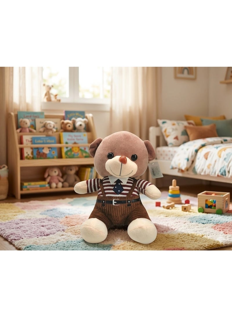 Elegant Plush Teddy Bear in Formal Outfit (Striped Shirt & Tie) - Premium Soft Material - Perfect Gift for Kids & Special Occasions. - Image 1