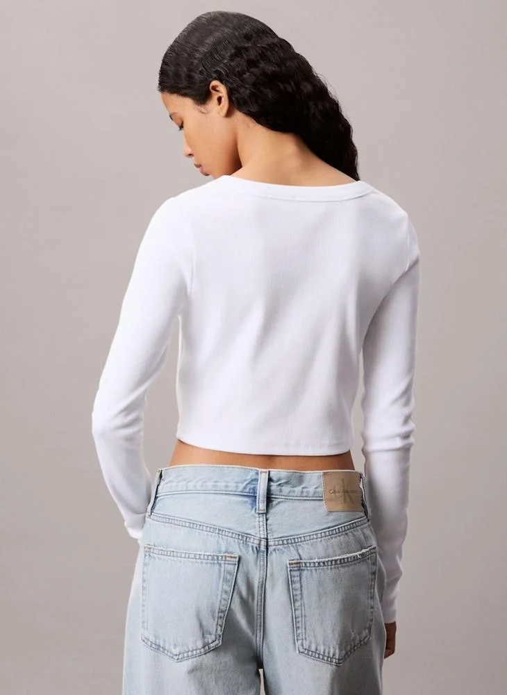 Calvin Klein Jeans Logo Button Up Crop Top