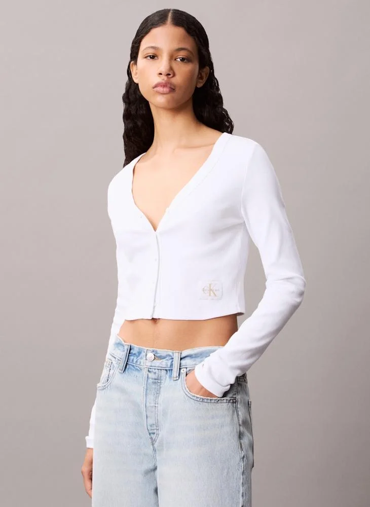 Logo Button Up Crop Top