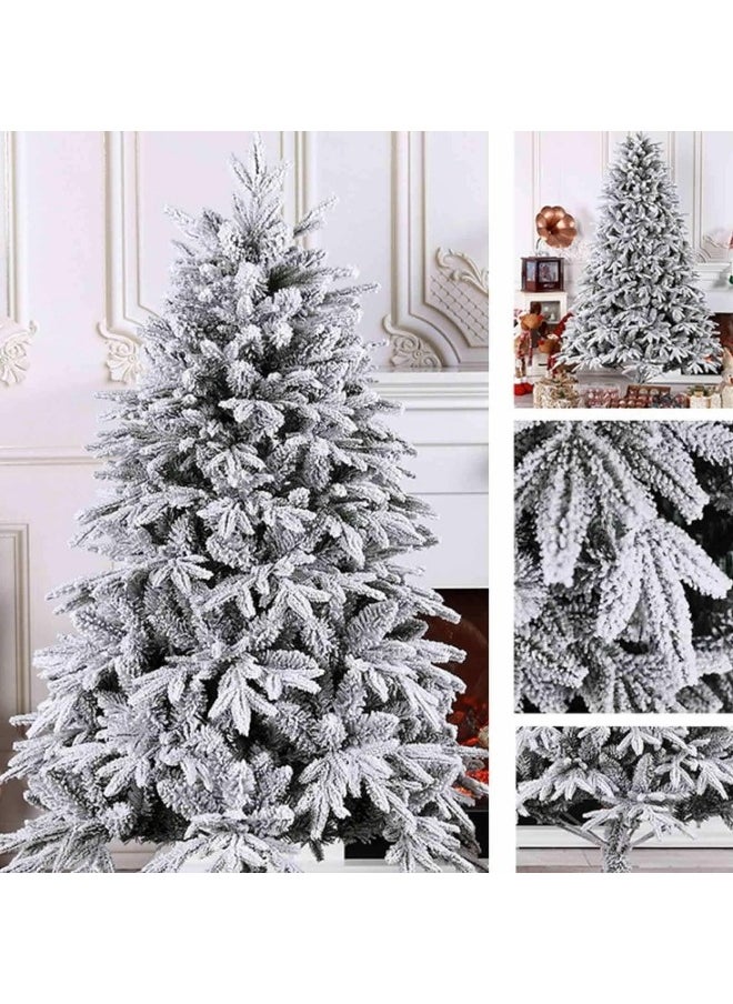 Christmas Tree Thick Falling Snow Christmas Tree White Flocking 7FT Xmas Tree PE PVC Material Christmas Tree with 950 Branch Tips and Metal Foldable Stand