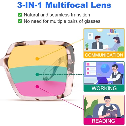 VISOONE TR90 Progressive Reading Glasses Women Anti Fog Blue Light Blocking Oversized Square Harvard - Image 3