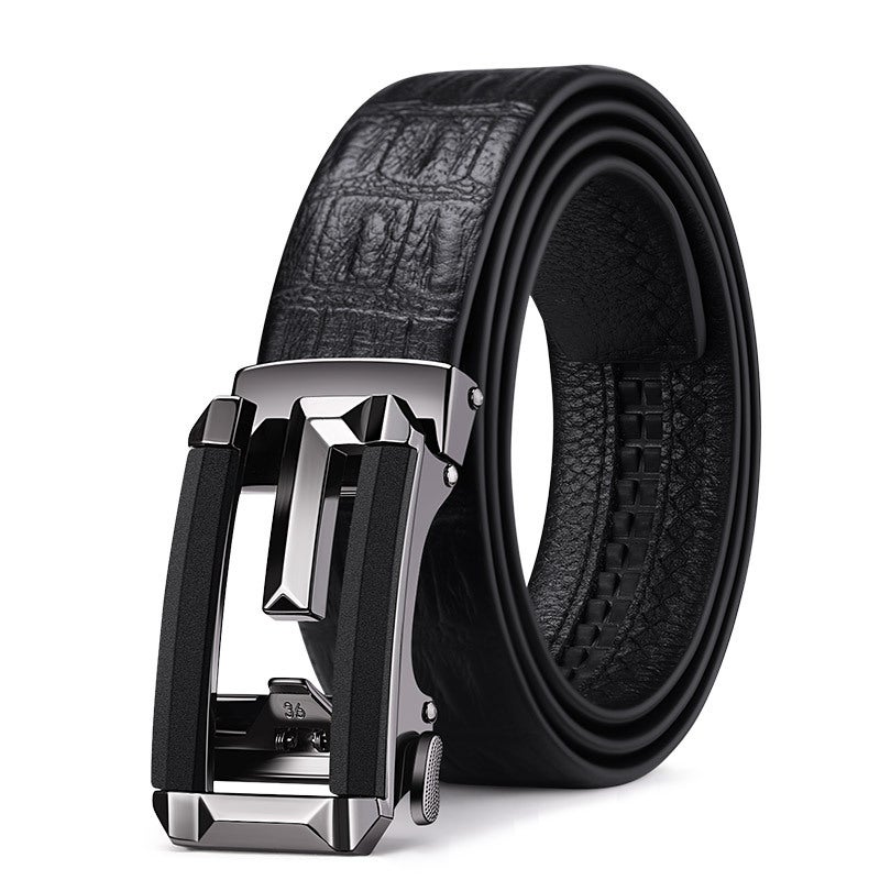 Men's Leather Belt with Crocodile Pattern - Premium Business Style