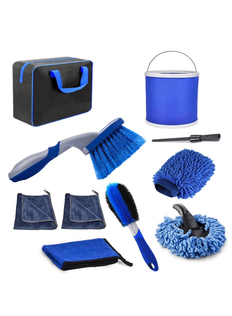 Generic 10 sets of car cleaning brushes rubber thread wheel hub brushes folding car washing bucket car washing brush set  - Image 1