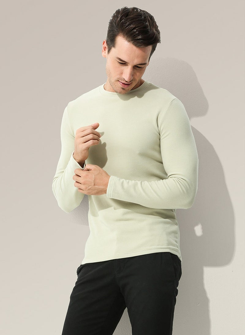 Loquat Mens Solid Color Crew-Neck Thermal Underwear Shirt Cold Weather Thick Base Layer,Long Sleeve T-Shirt Loungewear Khaki Light 