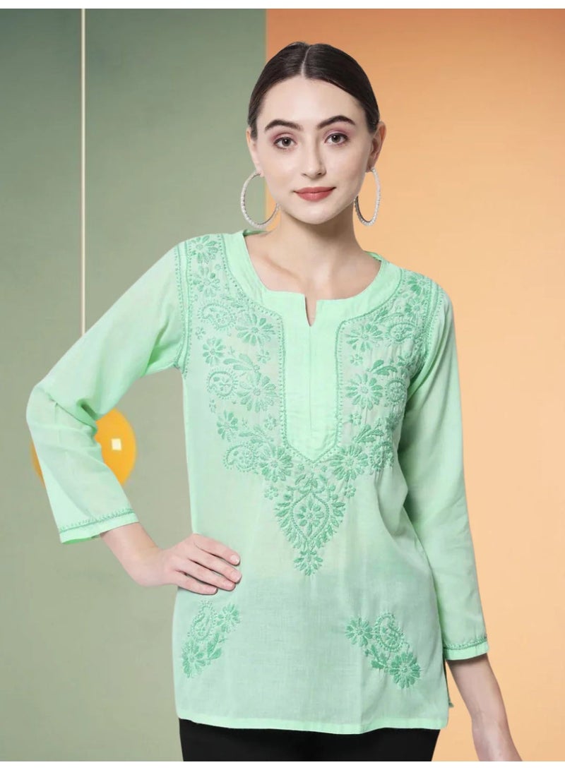 Alaya Hand Embroidered Chikankari Cotton Kurti-AL3405 - Image 1