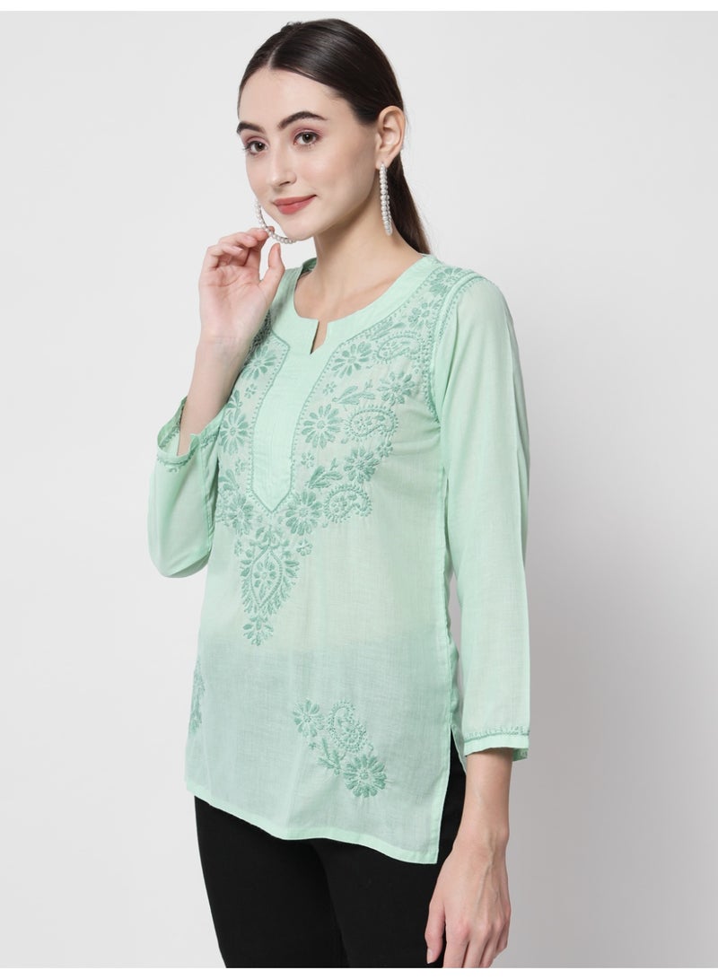 Alaya Hand Embroidered Chikankari Cotton Kurti-AL3405 - Image 3