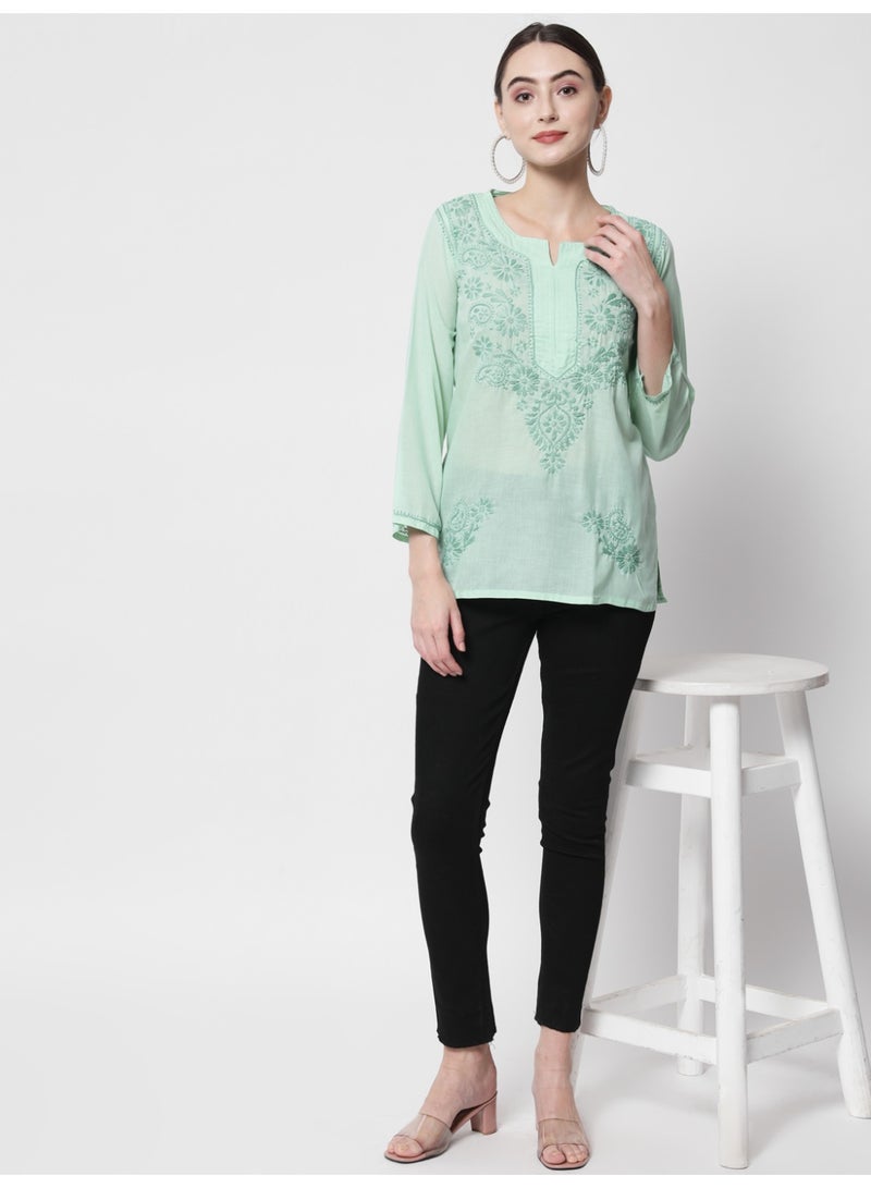 Alaya Hand Embroidered Chikankari Cotton Kurti-AL3405 - Image 4