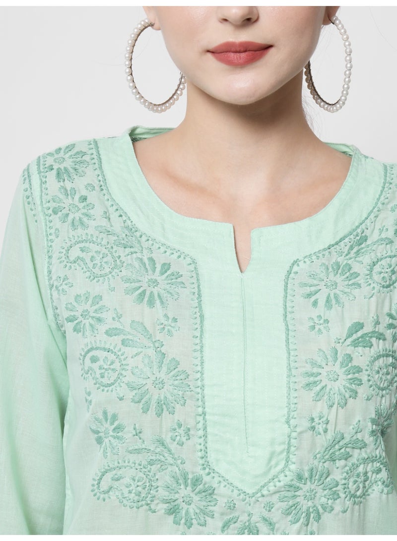 Alaya Hand Embroidered Chikankari Cotton Kurti-AL3405 - Image 5