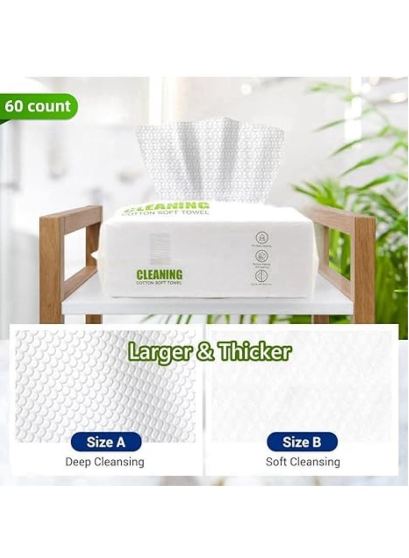 UREVO Disposable Cotton Thickened Clean face towel, Women Soft Face Cloths for Washing, Face Towel Lint Free for Cleansing, Skincare and Makeup Remover, Dry Wipes, (1 Pack/60Count) - Image 2